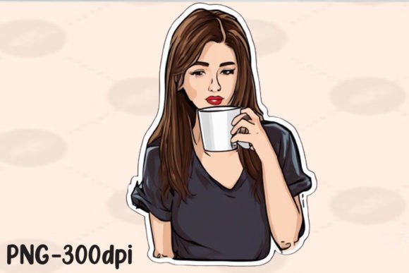 Download Girl Sipping Coffee PNG Sticker - Png sticker Collection
