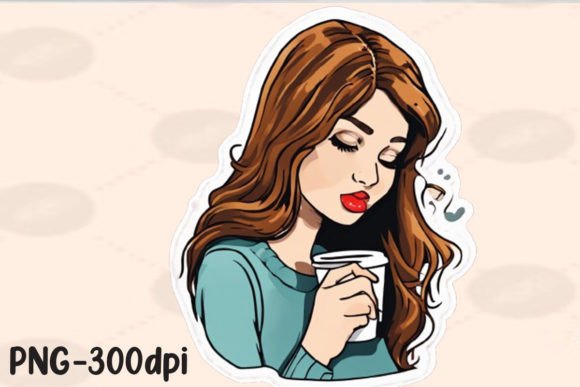 Download Girl Sipping Coffee PNG Sticker - Png sticker Collection