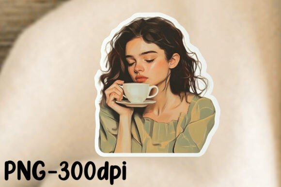 Download Girl Sipping Coffee PNG Sticker - Png sticker Collection