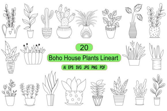 Download Boho House Plants Lineart Graphic - Lineart Collection