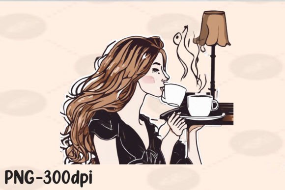 Download Girl Sipping Coffee PNG Sticker - Png sticker Collection
