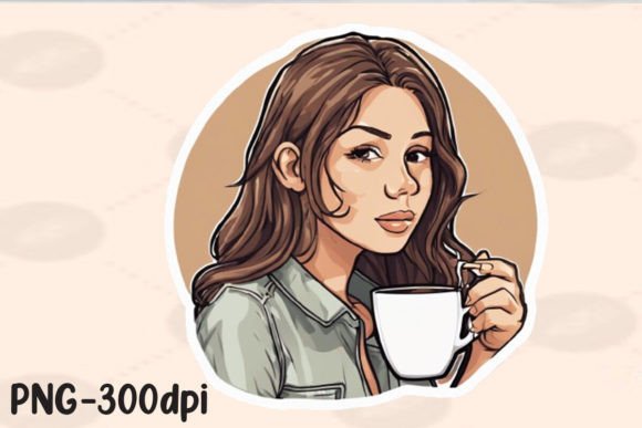 Download Girl Sipping Coffee PNG Sticker - Png sticker Collection