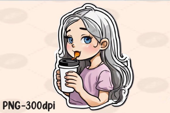 Download Girl Sipping Coffee PNG Sticker - Png sticker Collection