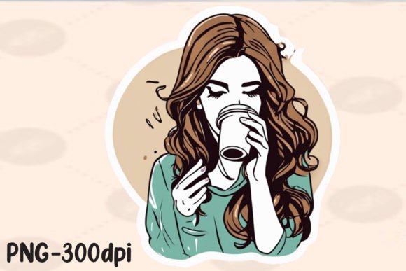 Download Girl Sipping Coffee PNG Sticker - Png sticker Collection