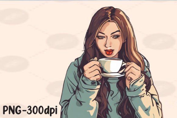 Download Girl Sipping Coffee PNG Sticker - Png sticker Collection