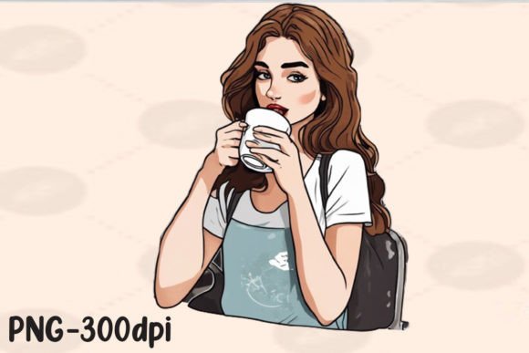 Download Girl Sipping Coffee PNG Sticker - Png sticker Collection