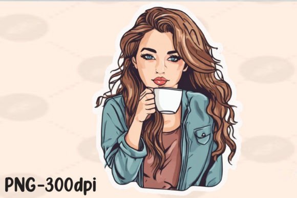 Download Girl Sipping Coffee PNG Sticker - Png sticker Collection