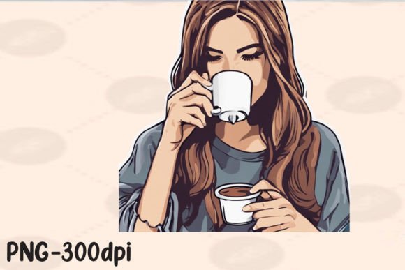 Download Girl Sipping Coffee PNG Sticker - Png sticker Collection