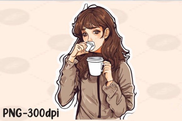 Download Girl Sipping Coffee PNG Sticker - Png sticker Collection