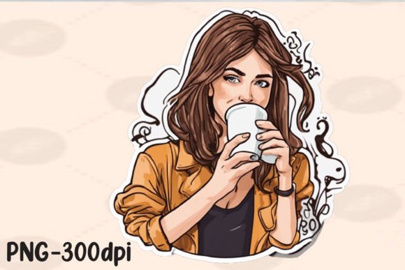 Download Girl Sipping Coffee PNG Sticker - Png sticker Collection