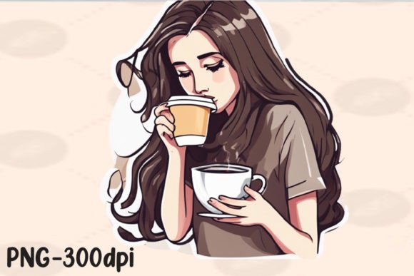 Download Girl Sipping Coffee PNG Sticker - Png sticker Collection