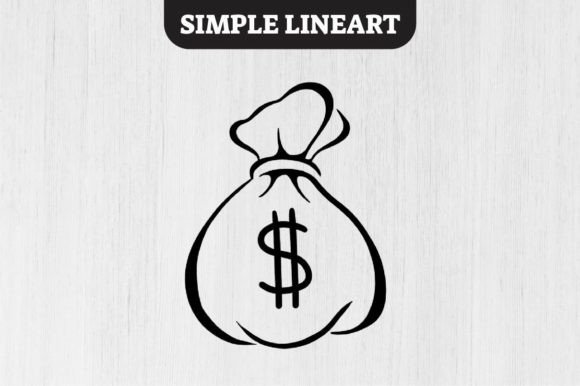 Download Simple Lineart Vector - Bag of Money - Lineart Collection